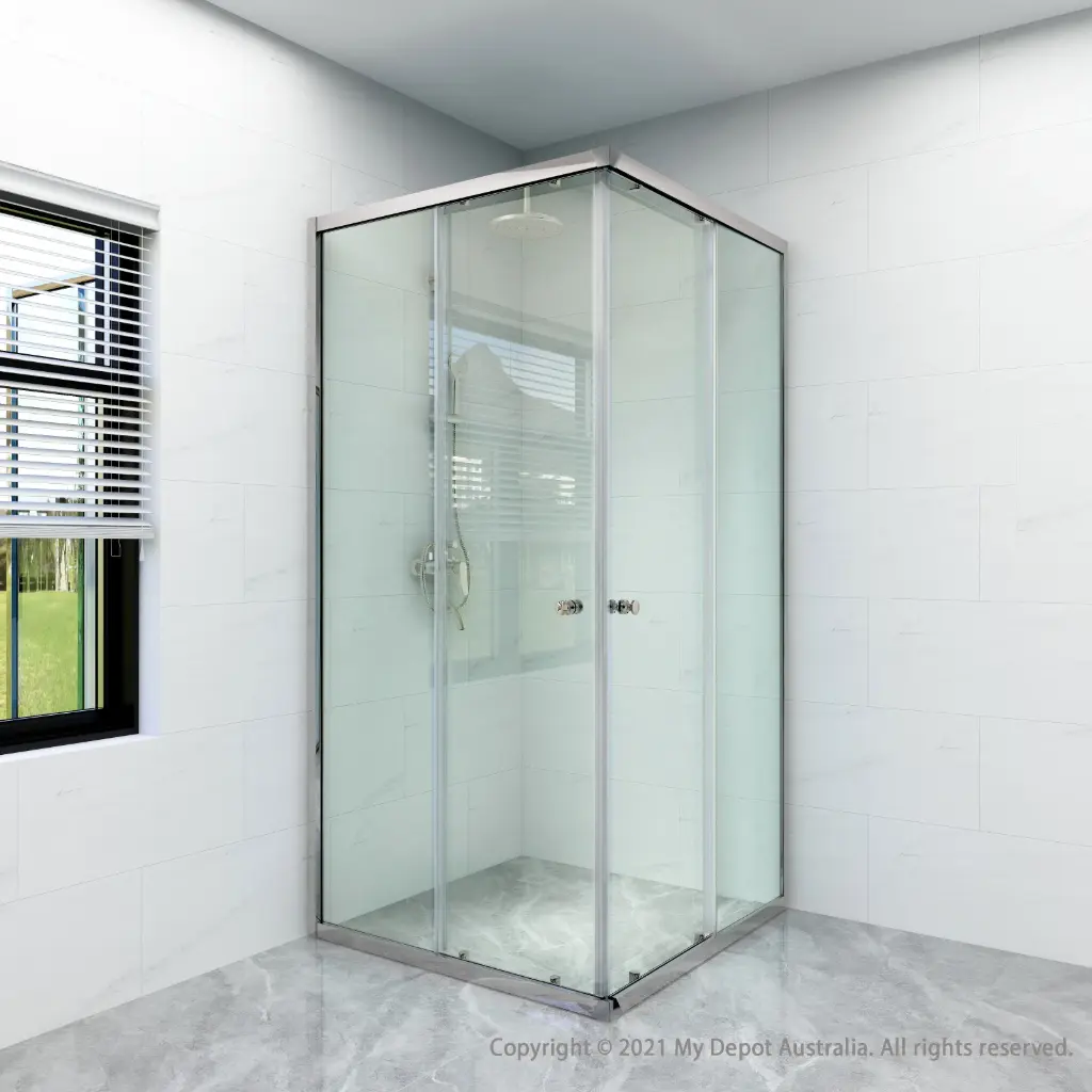 (New) Cora Semi Framed Shower Screens With Double Sliding Doors Chrome Fittings 900x900mm (Half)