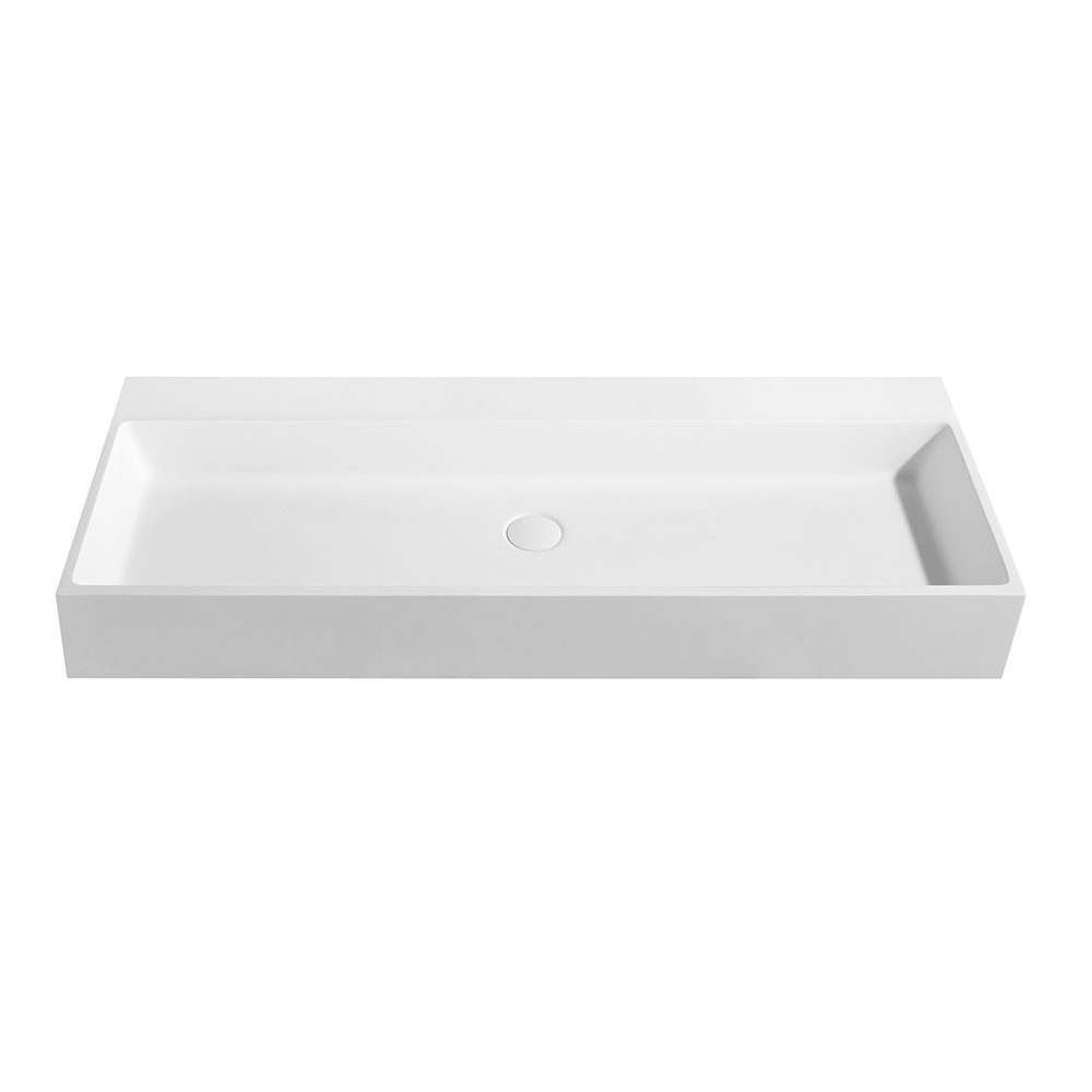 1000*460*200mm Matt White Crete Solid Surface Stone Wall Hung Basin None Overflow