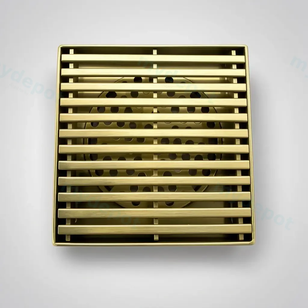 [41403] 110*110*20mm Brushed Brass Grill Floor Waste Shower Grate Drain(80mm outlet)