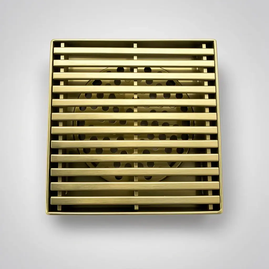 110*110*20mm Brushed Brass Grill Floor Waste Shower Grate Drain(80mm outlet)