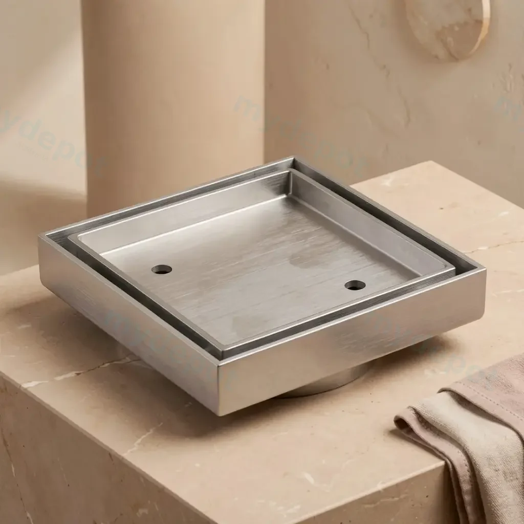 115X115mm Brushed Chrome Slim Square Tile Insert Floor Drain(90mm Outlet)