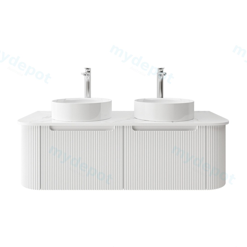 [92082/PVCKC125W-MW] 1200mm Matte White PVC Two Drawers Curved Wall Hung Vanity Cabinet Only
