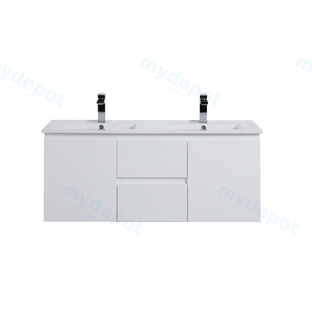 [56853] 1190*455*480mm Gloss White Alpha Wall Hung PVC Vanity Double Bowl