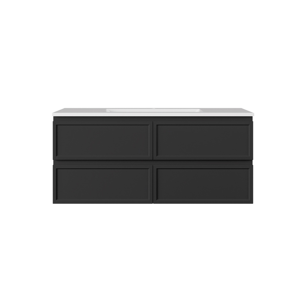 1190*455*560mm Matte Black Hamilton Federation Wall Hung PVC Cabinet For Single Bowl Four Drawers