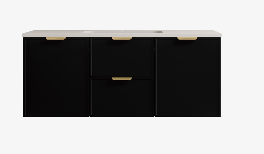 1190*455*560mm Matte Black Madura Federation Wall Hung PVC Cabinet,Left Hand Drawers