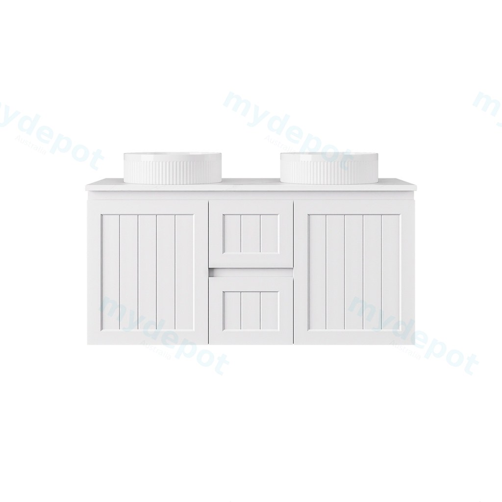 [56747] 1190*455*560mm Matte White Archill Federation Wall Hung Ensuite PVC Cabinet Double Bowel