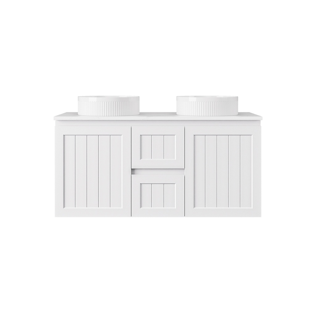 1190*455*560mm Matte White Archill Federation Wall Hung Ensuite PVC Cabinet Double Bowel
