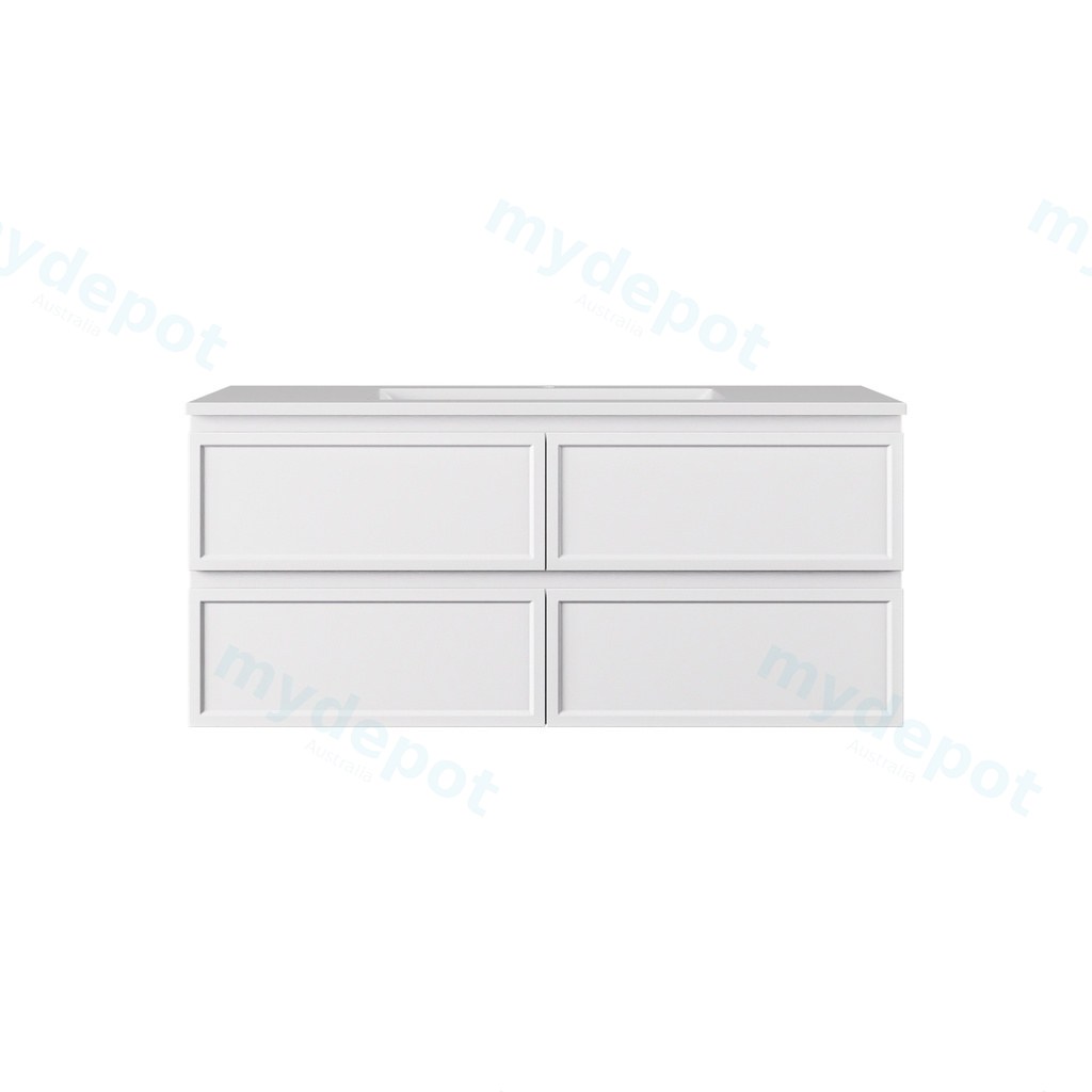 [56476] 1190*455*560mm Matte White Hamilton Federation Wall Hung PVC Cabinet For Single Bowl Four Drawers