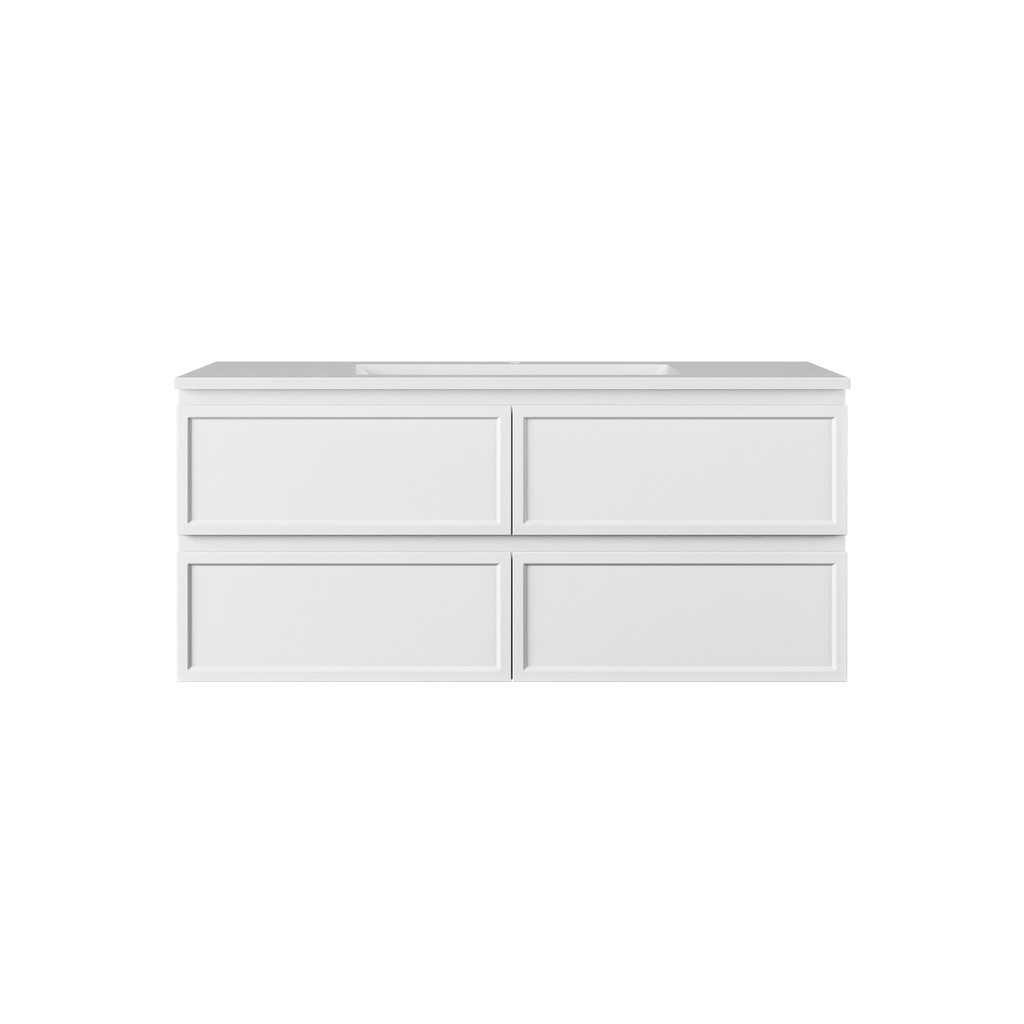 1190*455*560mm Matte White Hamilton Federation Wall Hung PVC Cabinet For Single Bowl Four Drawers