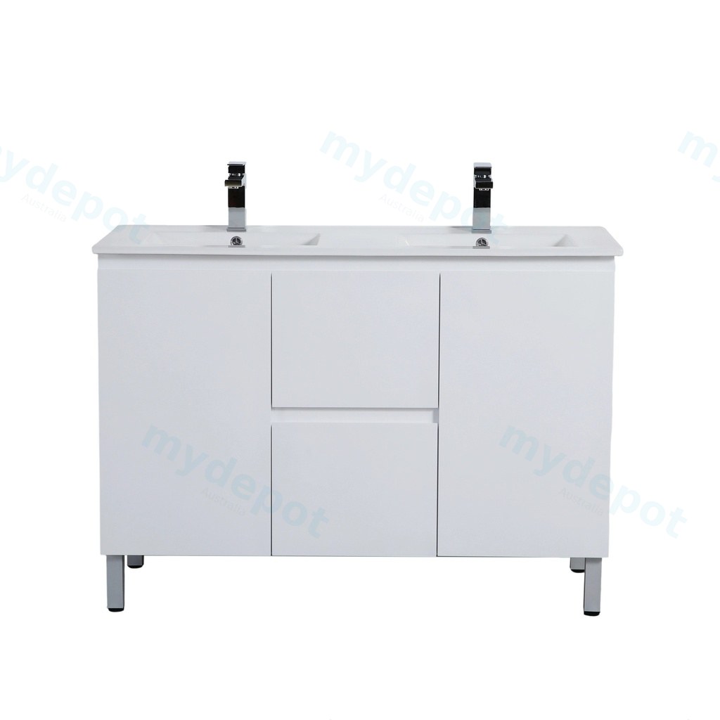 [56861] 1190*455*860mm Gloss White Alpha Free Standing PVC Vanity Double Bowl