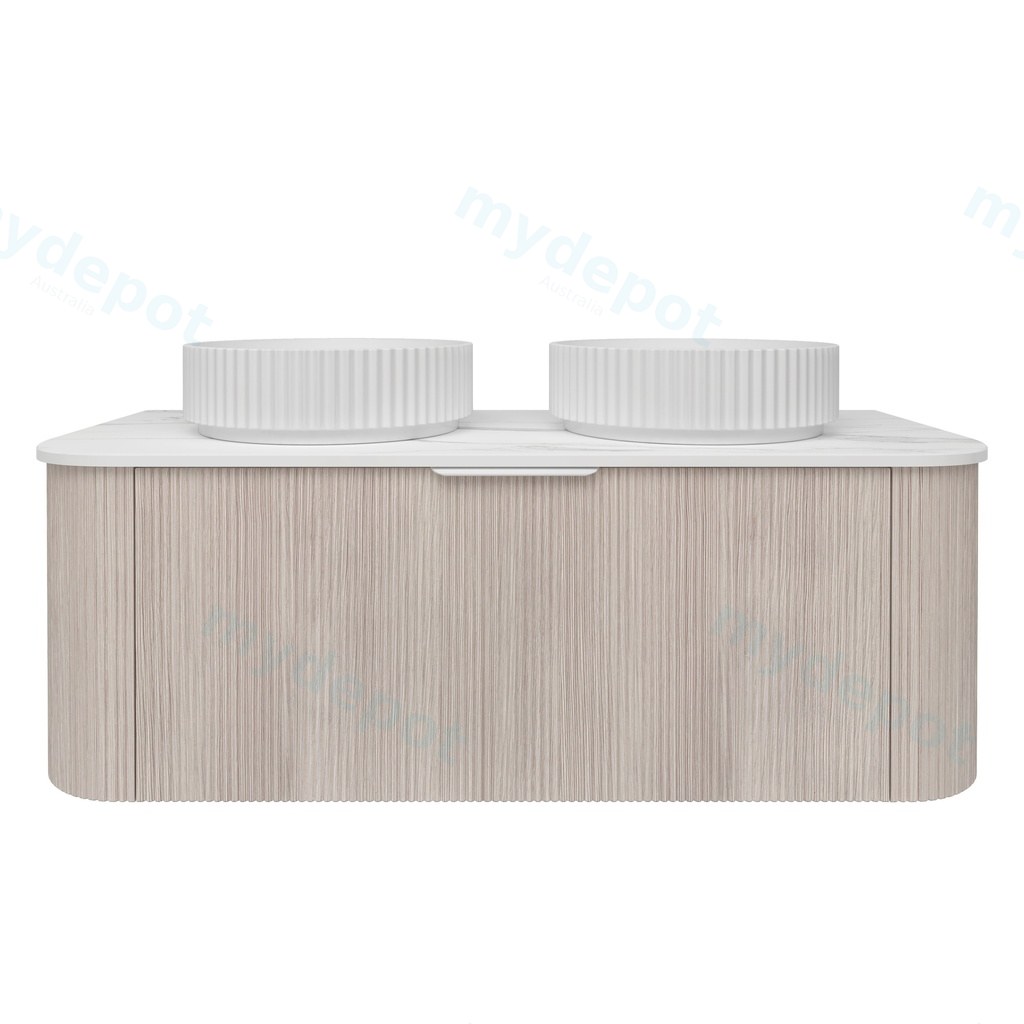 [56508] 1190*493*400mm Costal Oak Agena Fluted Wood Grain Wall Hung Vanities Soft Closing Drawer Pull Out With Handle