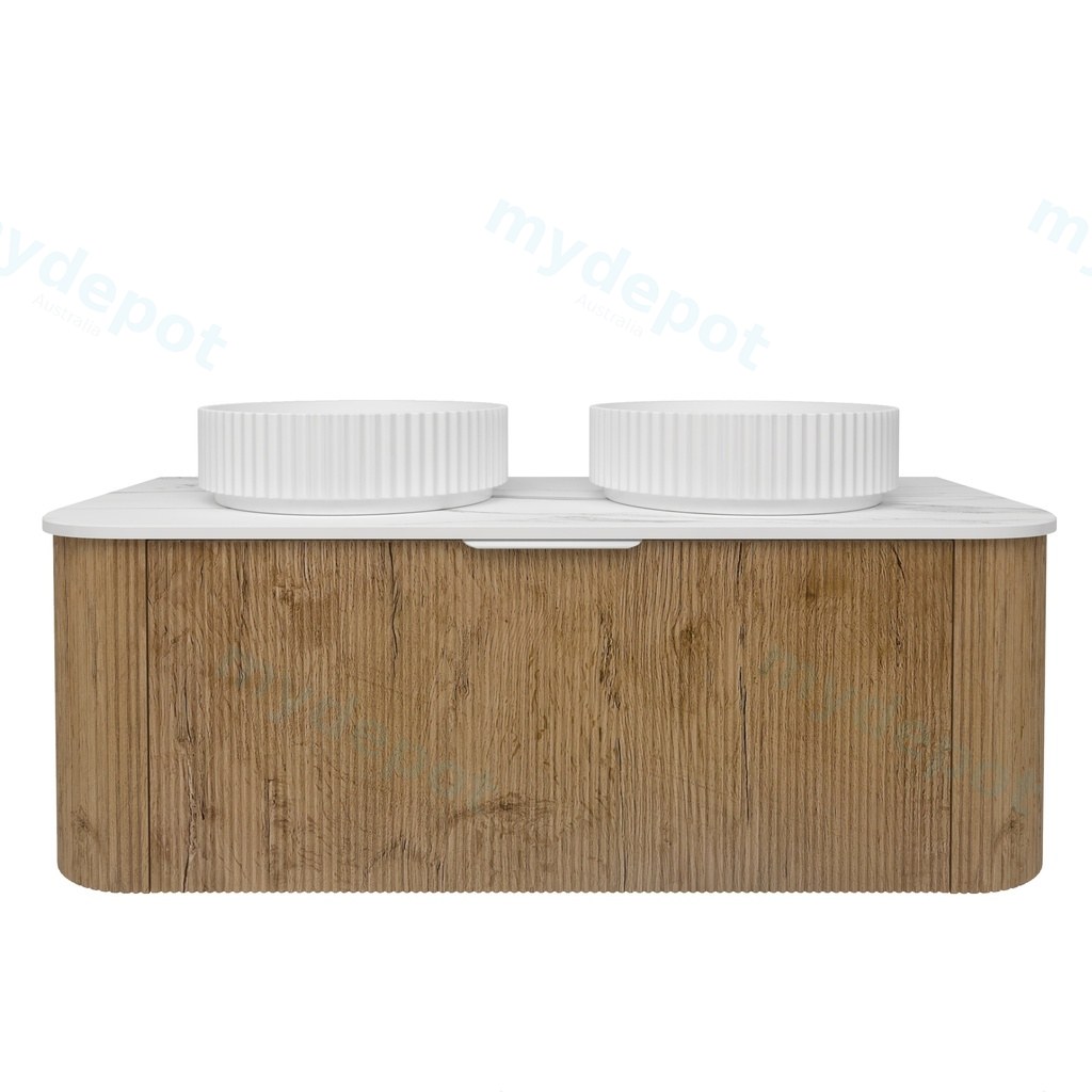 [56514] 1190*493*400mm Prime Oak Agena Fluted Wood Grain Wall Hung Vanities Soft Closing Drawer Pull Out With Handle