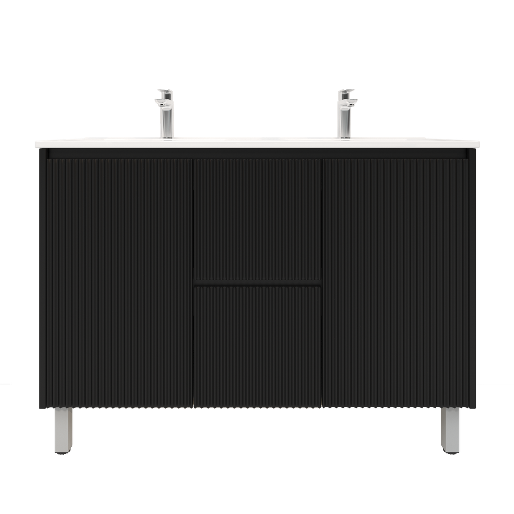 1190Lx455Dx860Hmm Brio Matte Black 2PAC Coating PVC 2M/DW 2S/DR Freestanding Bathroom Vanity