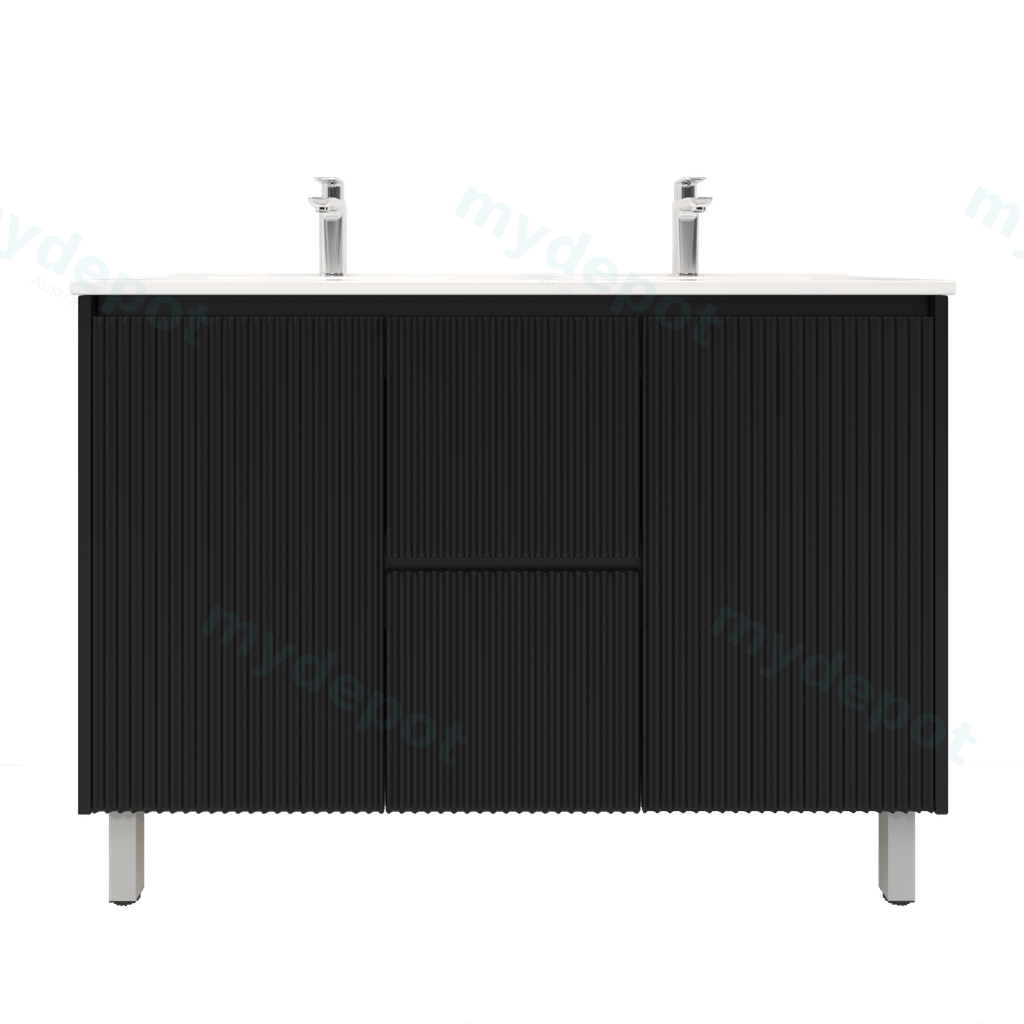 [92096/PVCKB124L-MB] 1200mm Brio Freestanding Bathroom Vanity Cabinet Only PVC Fluted Matte Black