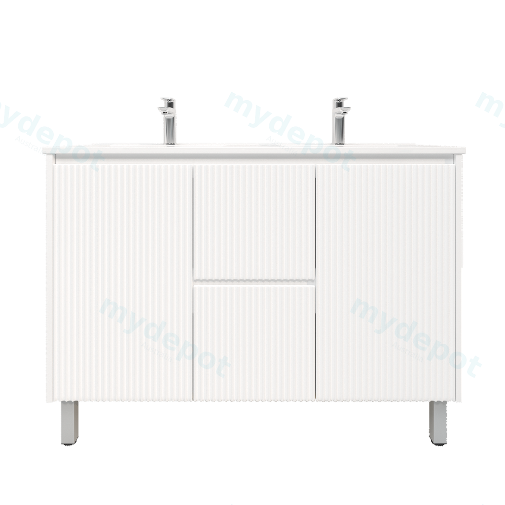 [92089/PVCKB124L-MW] 1200mm Brio Freestanding Bathroom Vanity Cabinet Only PVC Fluted Matte White