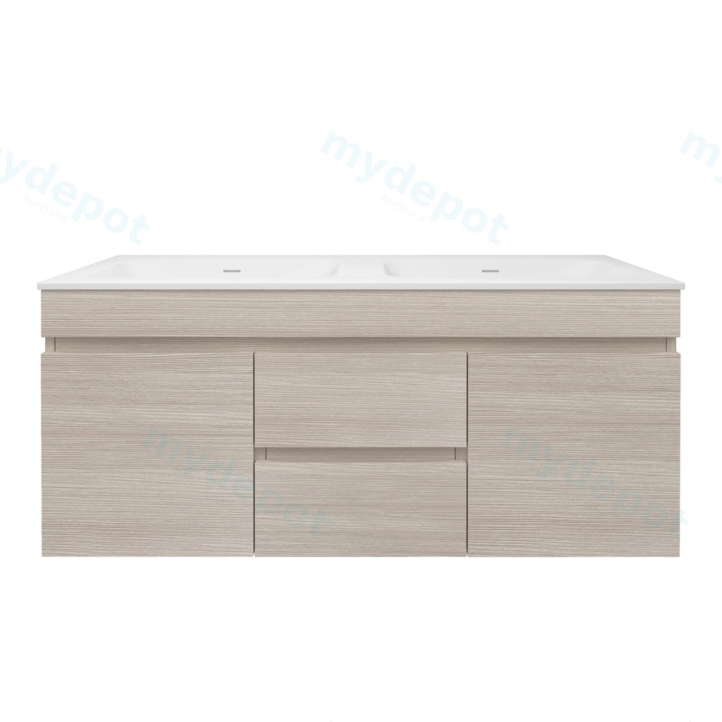 [56570] 1190X455X500mm Camden Mordern Wall Hung Cabinet Coastal Oak,Soft Closing Finger Pull Doors, Middle Drawers