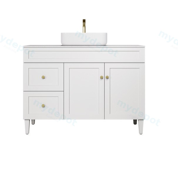 [56492] 1190X455X860mm Matte White Harold Federation Free Standing PVC Cabinet,Left Hand Drawers