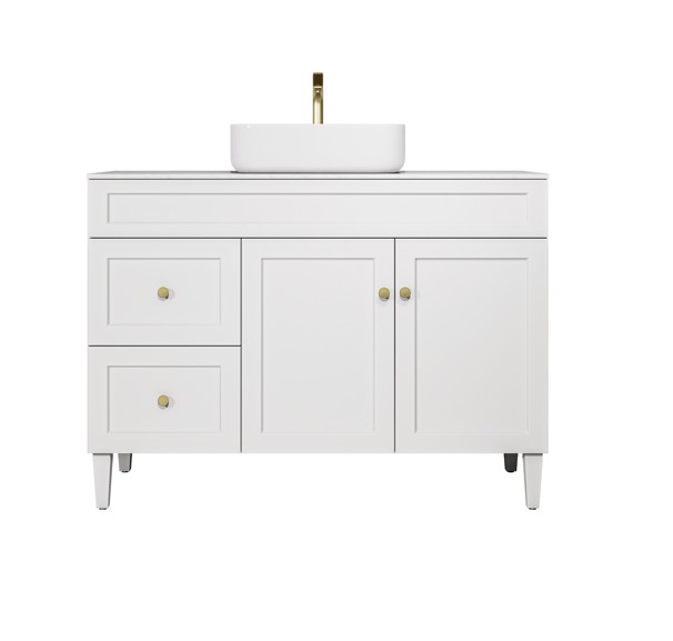 1190X455X860mm Matte White Harold Federation Free Standing PVC Cabinet,Left Hand Drawers