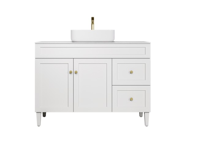 1190X455X860mm Matte White Harold Federation Free Standing PVC Cabinet,Right Hand Drawers