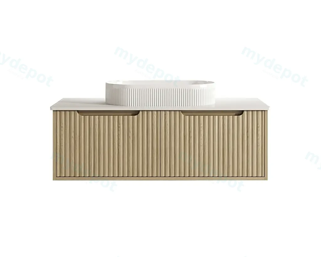 [50541] 1190x455x390 Natural Oak Premium Straight Edge Wall Hung vanity With Carrara Stone Top