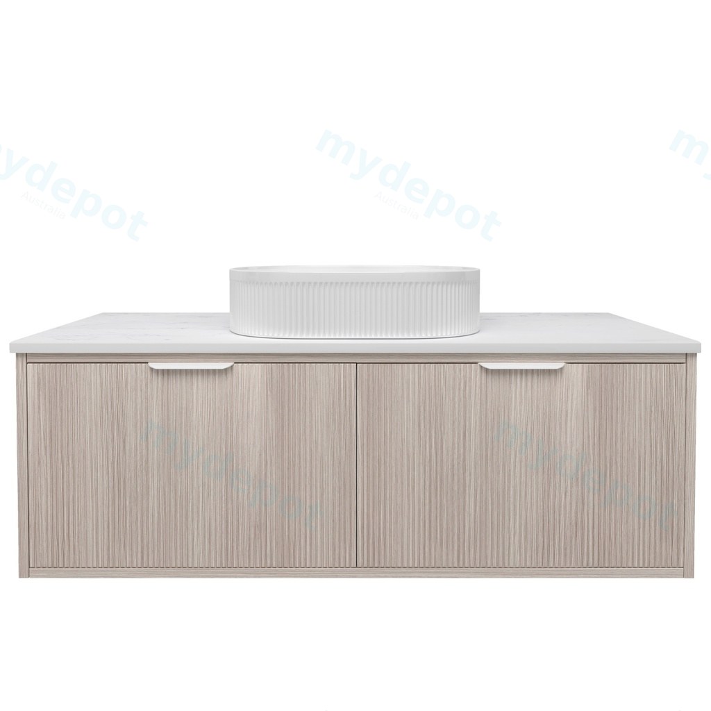 [56656] 1190x455x400mm Kliff Fluted Wood Grain Vanity Coastal Oak Soft Closing Drawer Pull Out With Handle