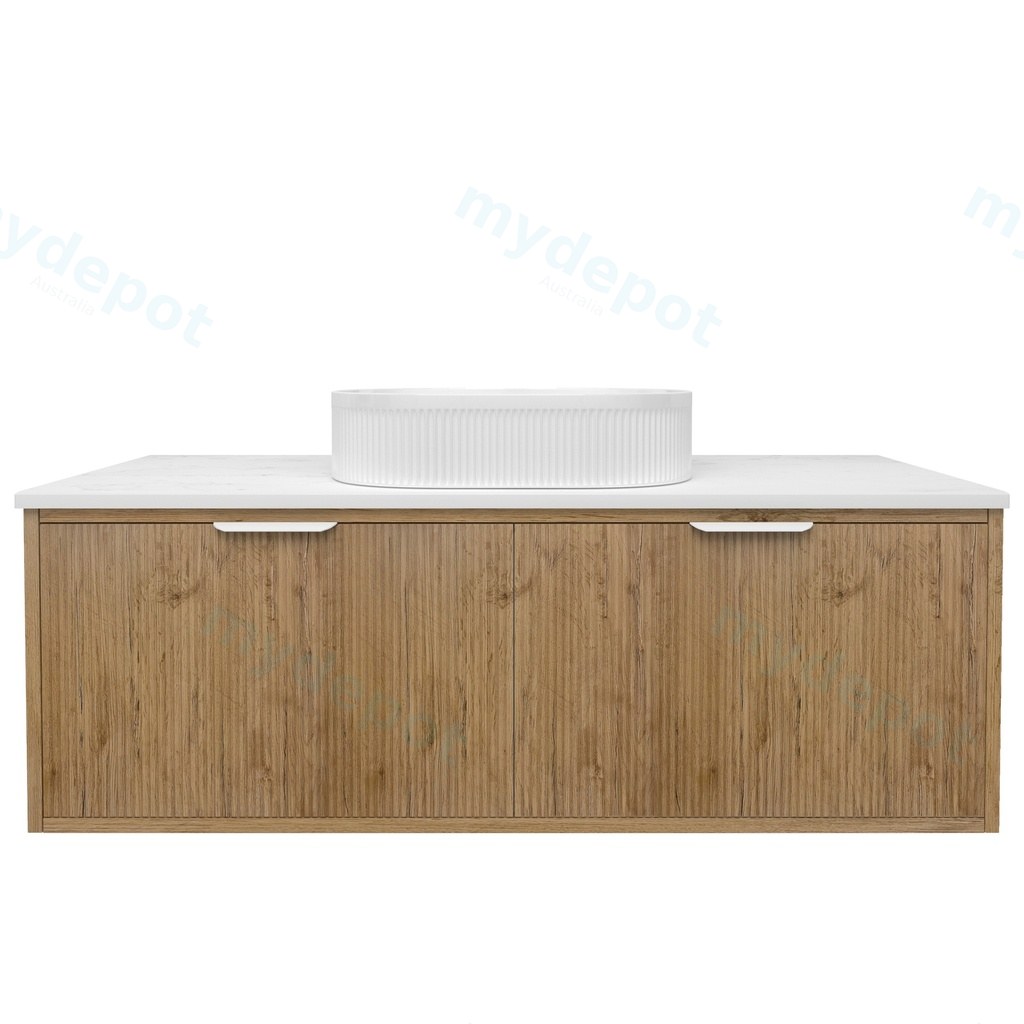 [56661] 1190x455x400mm Kliff Fluted Wood Grain Vanity Prime Oak Soft Closing Drawer Pull Out With Handle