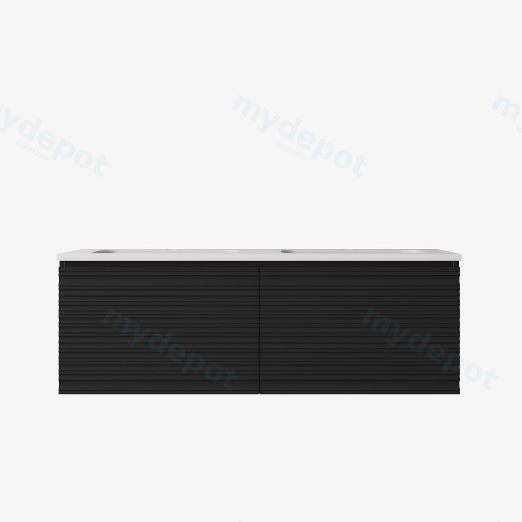 [56646] 1190x455x400mm Matte Black Sedona Modern Fluted Wall Hung PVC Cabinet,For Double Bowl