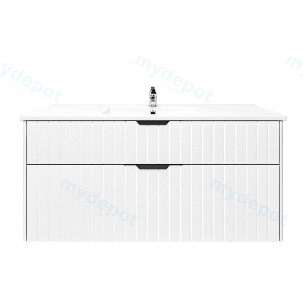 [91116/AR1246W-MW] 1200mm Aria Matte White Mdf Two Drawers Wall Hung Bathroom Vanity Cabinet Only With Handle