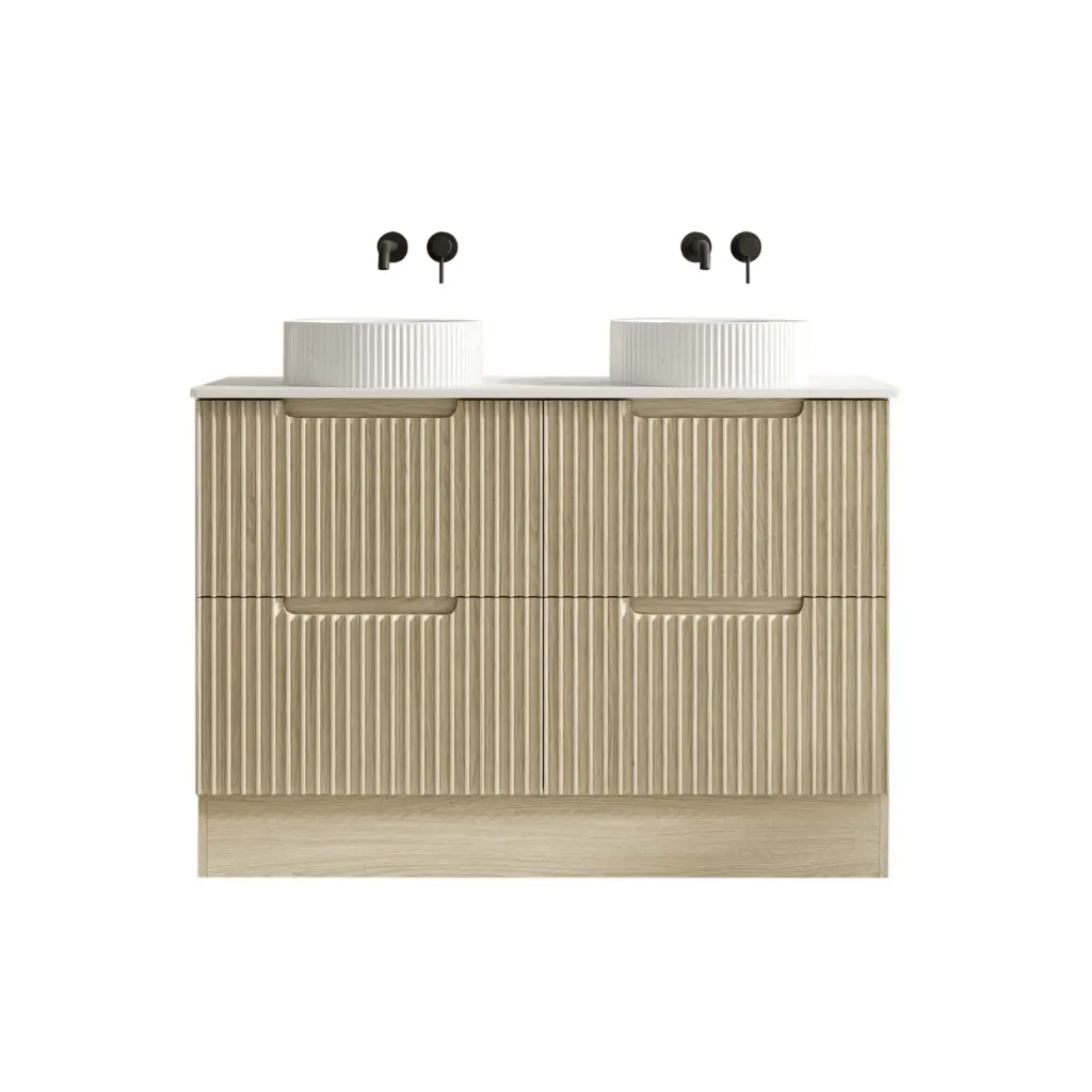 1190x455x830 Natural Oak Premium Straight Edge Freestanding vanity With Black Stone Top