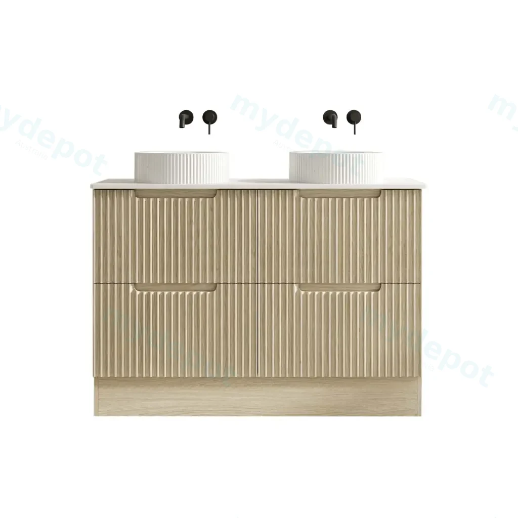 [50537] 1190x455x830 Natural Oak Premium Straight Edge Freestanding vanity With Carrara Stone Top