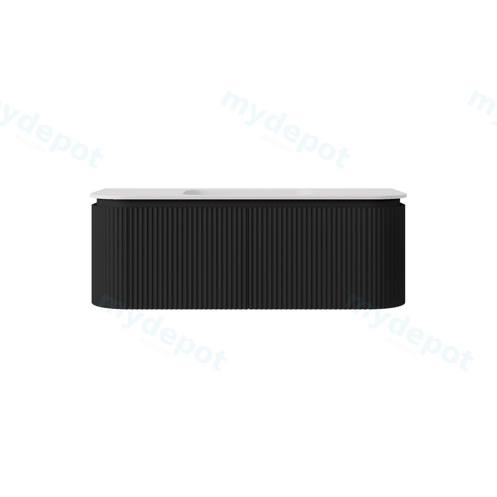 [56782] 1190x495x400mm Matte Black Estella Modern Wall Hung Vanity PVC Cabinet Two Middle Drawer Plus Two Side Drawers Soft Closing Door And Drawers