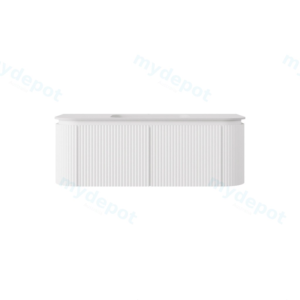[56776] 1190x495x400mm Matte White Estella Modern Wall Hung Vanity PVC Cabinet Two Middle Drawer Plus Two Side Drawers Soft Closing Door And Drawers