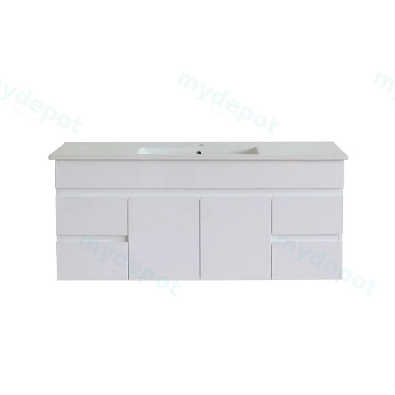 [50513] 1200*450*560mm Wall Hung Gloss White PVC Vanity With Double Ceramic  Top