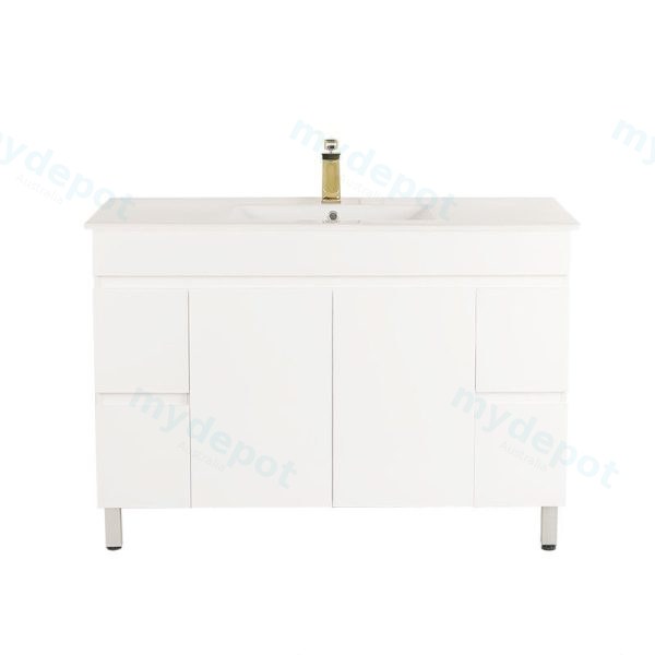 [50510] 1200*450*710mm Freestangding Gloss White PVC Vanity With Ceramic Top