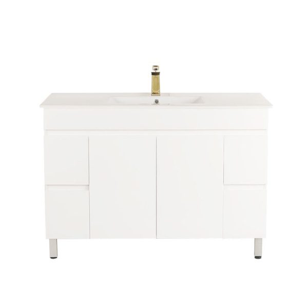 [50510] 1200*450*710mm Freestangding Gloss White PVC Vanity With Ceramic Top