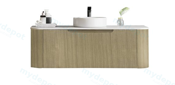 [50413] 1200*460*400mm Bur Oak Round Edge Grooved Wall Hung Vanity Cabinet Only Soft Closed Single Drawer