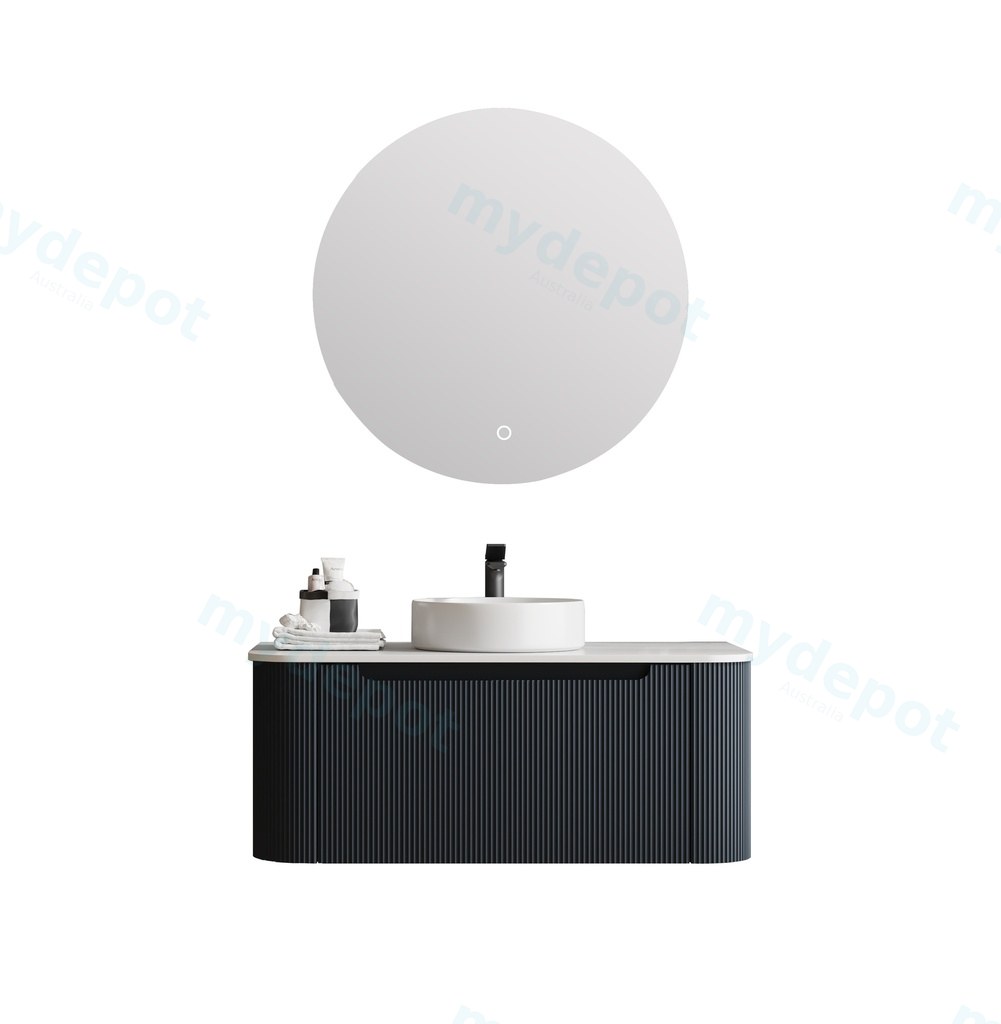 [50414] 1200*460*400mm Mtte Black Round Edge Grooved Wall Hung Vanity Cabinet Only Soft Closed Single Drawer