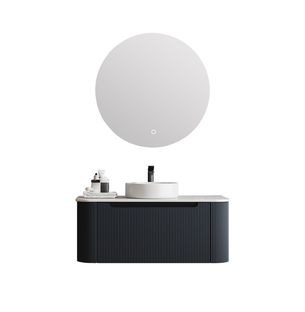 [50414] 1200*460*400mm Mtte Black Round Edge Grooved Wall Hung Vanity Cabinet Only Soft Closed Single Drawer