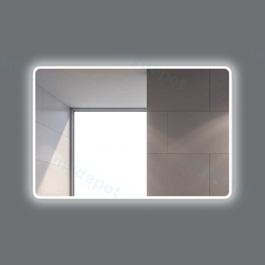 [41241] 1200*800mm Curved Rim Rectangle 3 Color Lighting Acrylic LED Mirror Touch Sensor Switch Wall Mounted Vertical or Horizontal