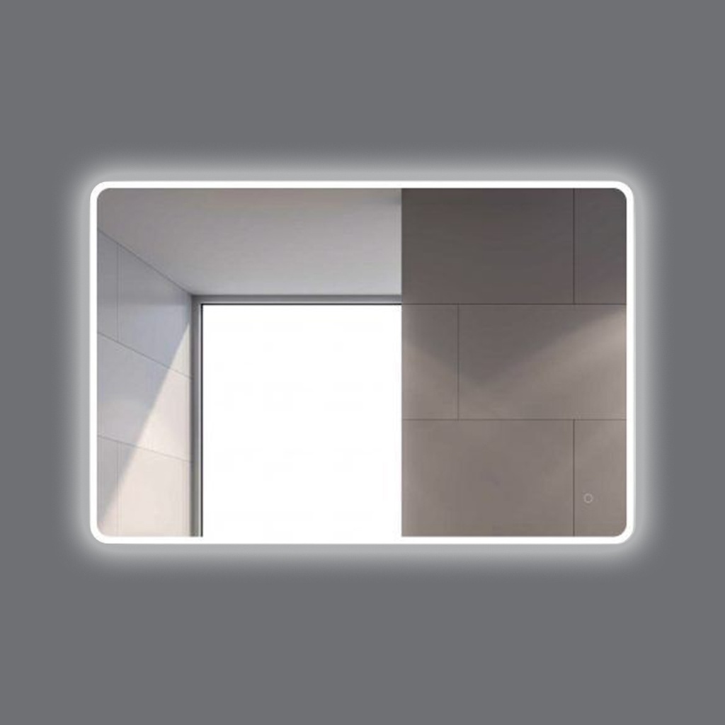 [41241] 1200*800mm Curved Rim Rectangle 3 Color Lighting Acrylic LED Mirror Touch Sensor Switch Wall Mounted Vertical or Horizontal