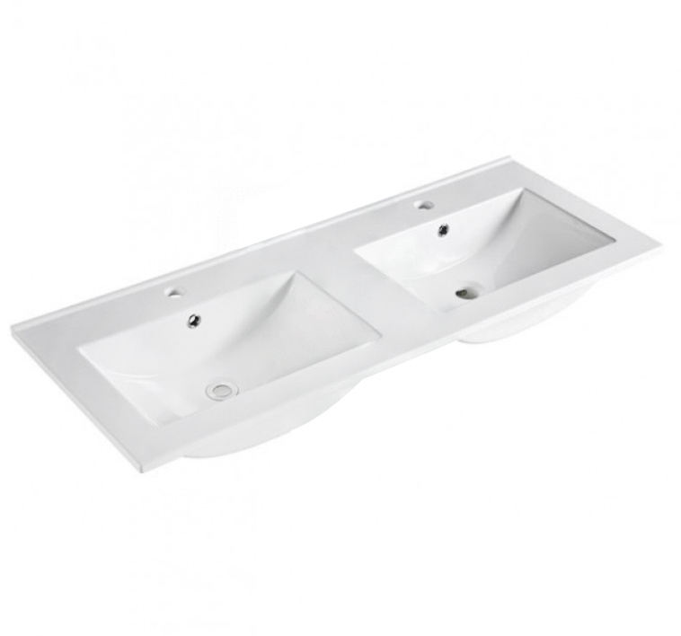 [90107/CT1246D] 1200L*460D*180HMM NANA GLOSS WHITE THIN EDGE CERAMIC TOP DOUBLE BASINS