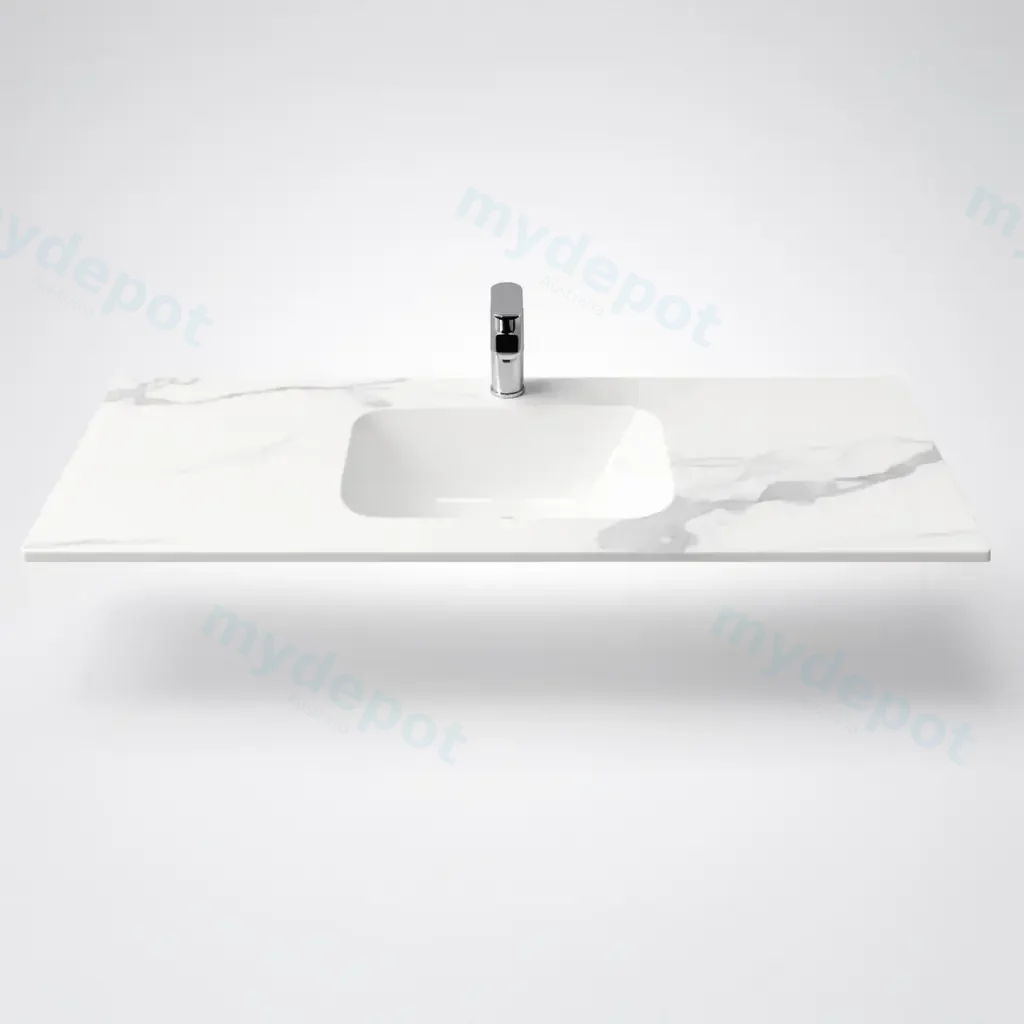 [90202/UMST1246-WM] 1200Lx460Dx180Hmm White Marble Look Sintered Stone Top With Undermount Basin