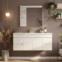   1200mm Gloss White MDF 2 Middle Doors 4 Side Drawers Wall Hung Bathroom Vanity Cabinet Only