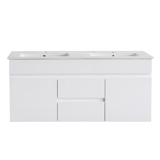 [91025/M124WD] 1200Lx500Hx450Dmm Gloss White 2PAC MDF 2M/DW 2S/DR Wall Hung Vanity