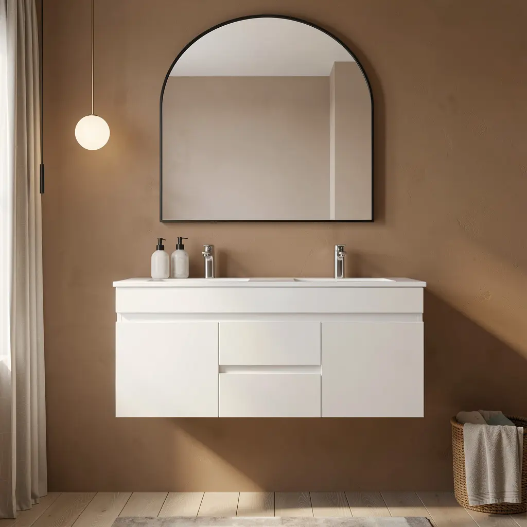 1200Lx500Hx450Dmm Gloss White 2PAC MDF 2M/DW 2S/DR Wall Hung Vanity