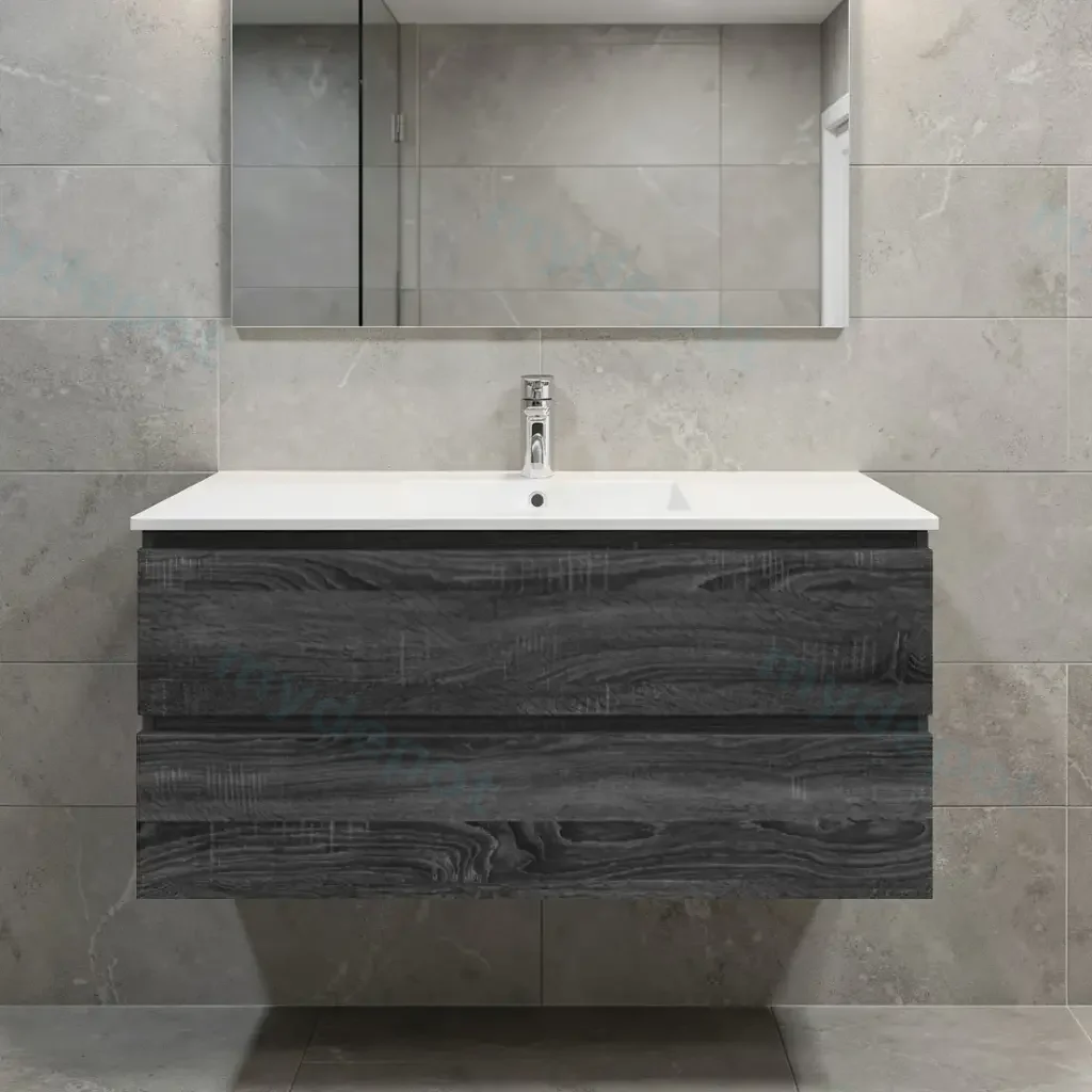 [93018/Q1246DG] 1200mm Dark Grey MDF 2 Drawers Wall Hung Bathroom Vanity Cabinet Only