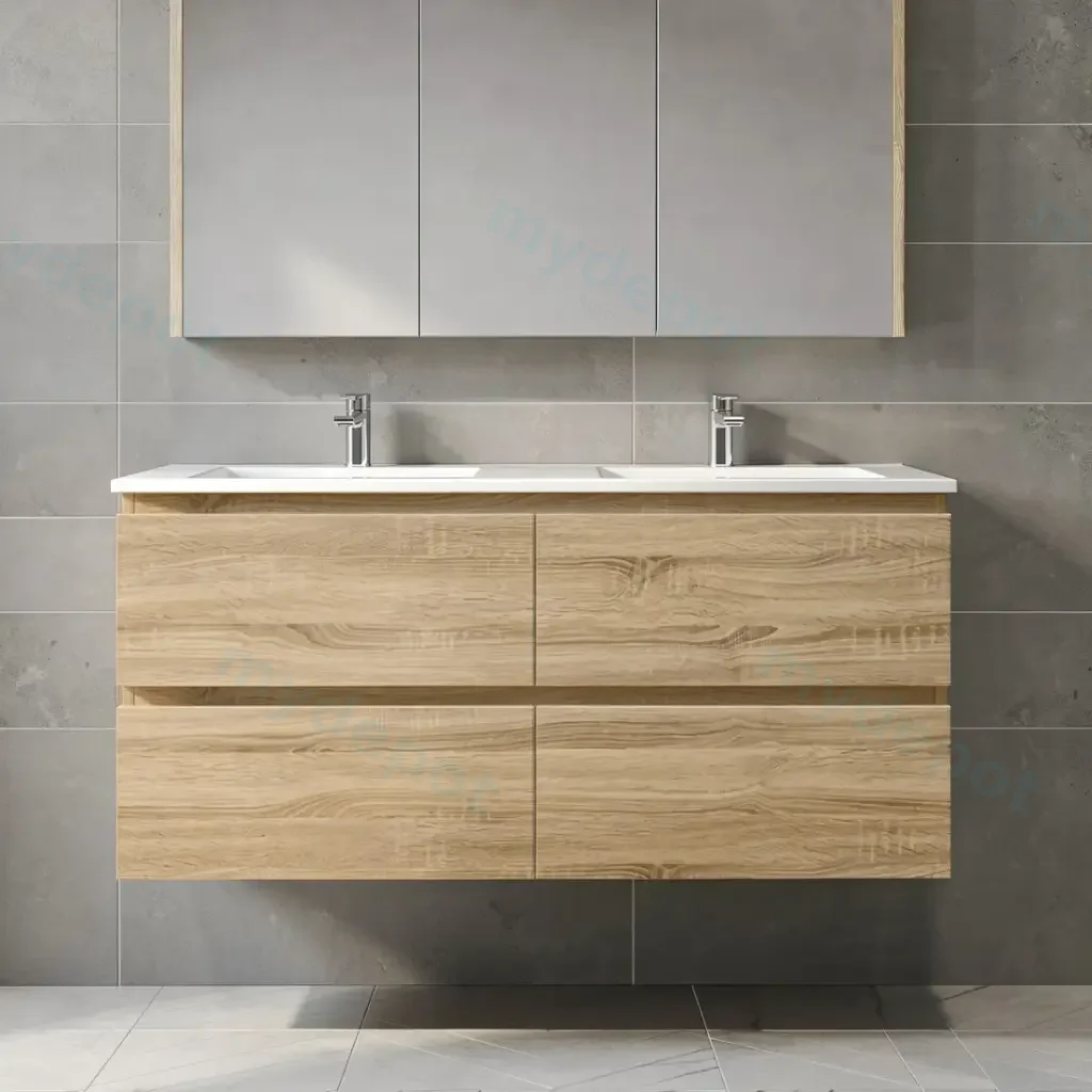 [93021/Q1246WO-D] 1200mm White Oak MDF 4 Drawers Wall Hung Bathroom Vanity Cabinet Only