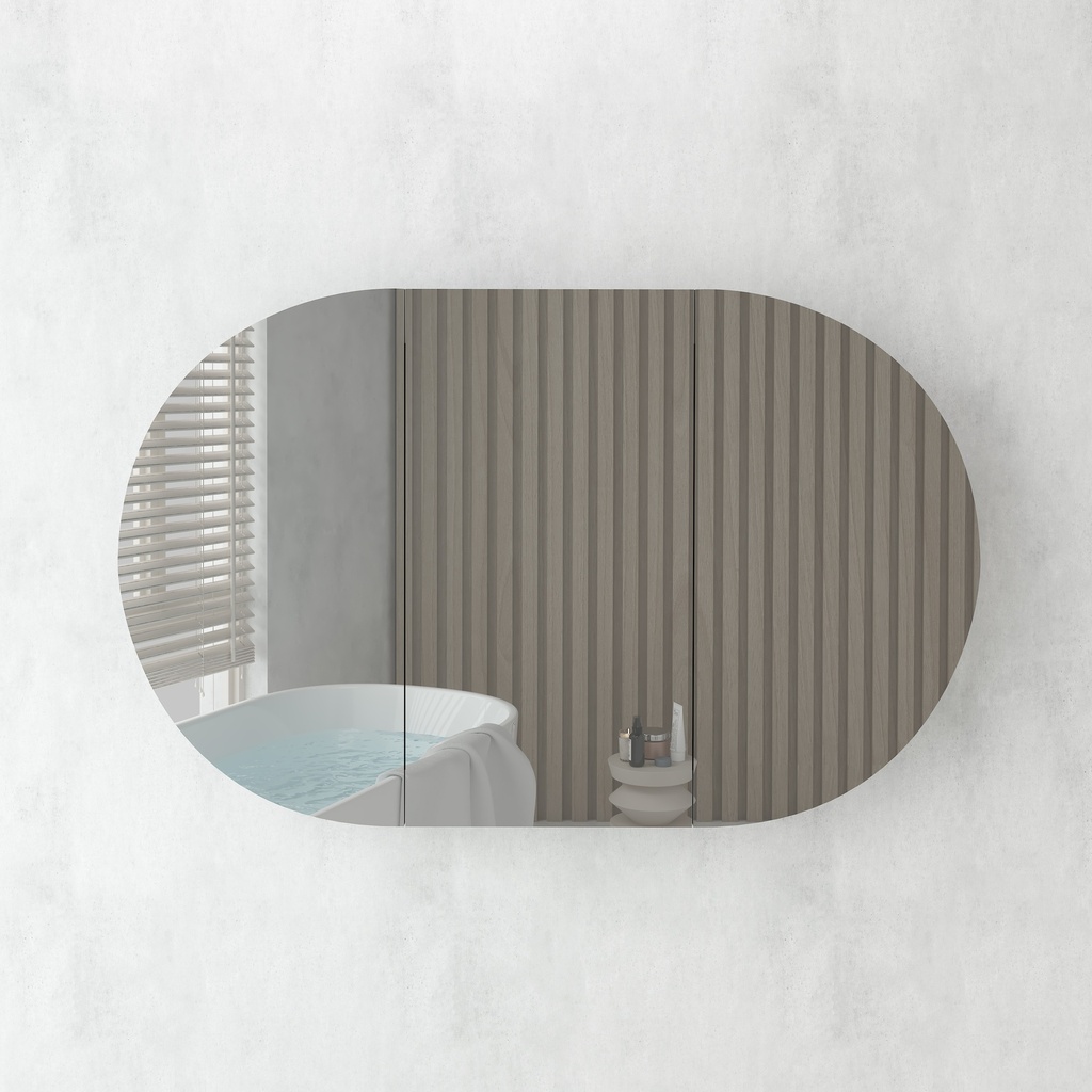 [91100/OSV1275MB] 1200Lx750Hx146Dmm Oval Matte Black 2PAC MDF 3/DR Shaving Cabinet