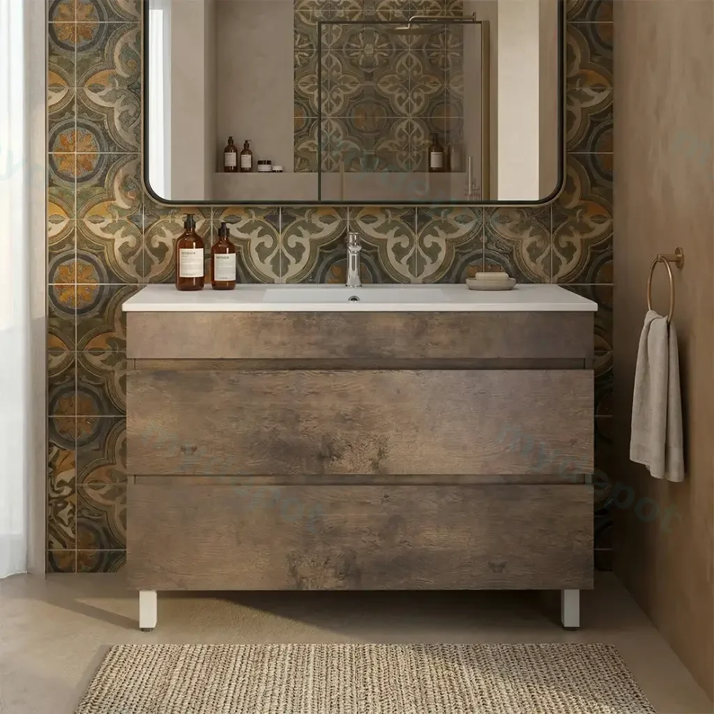 [93047/DO1246L] 1200mm Dark Oak MDF 2 Drawers Freestanding Bathroom Vanity Cabinet Only