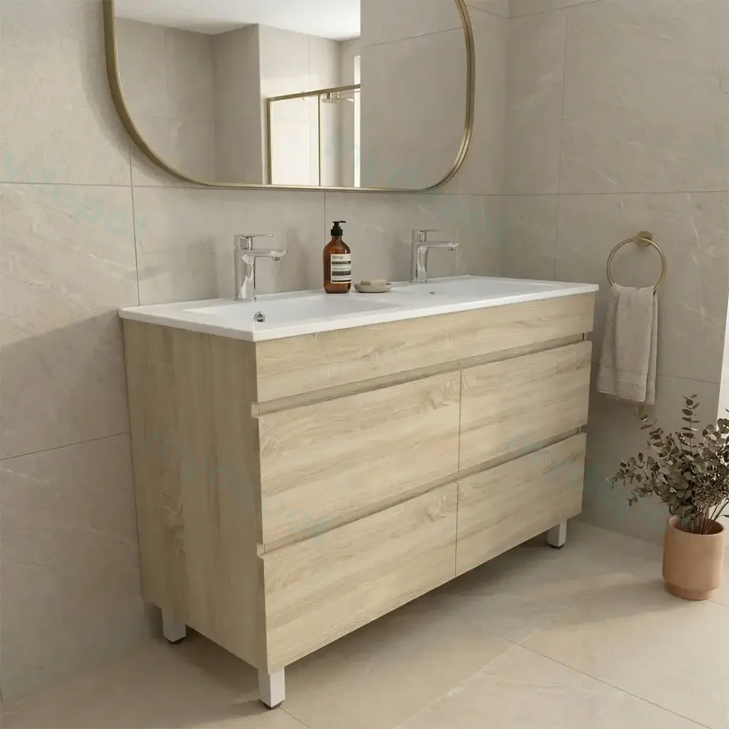 [93049/WO1246L-D] 1200mm White Oak MDF 4 Drawers Freestanding Bathroom Vanity Cabinet Only